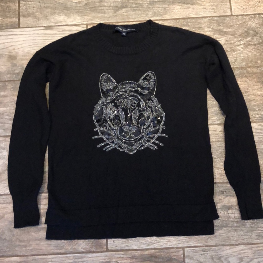 French Connection Women’s Black Sweater Sequin Cat